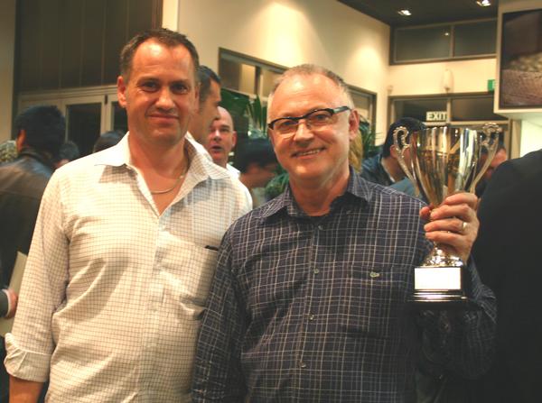 Celebrating the accolade for making the best coffee in New Zealand: Bernard Smith (right), founder of Vivace Espresso, with General Manager Paul Baker (left).